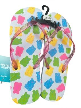 Pink Glitter Strap Sandals with Multicolor Gummy Bear Print